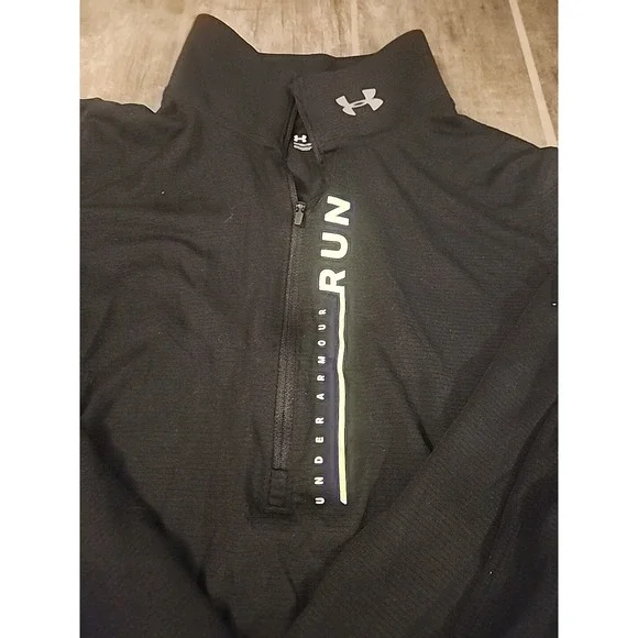 Under Armour Run Womens LARGE Half Zip Long Sleeve Training Top Black And GREEN - Picture 2 of 6
